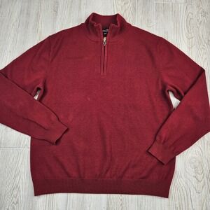 Roundtree & Yorke Mens Medium Red 1/4 Zip‎ Pullover Sweater Knit Casual